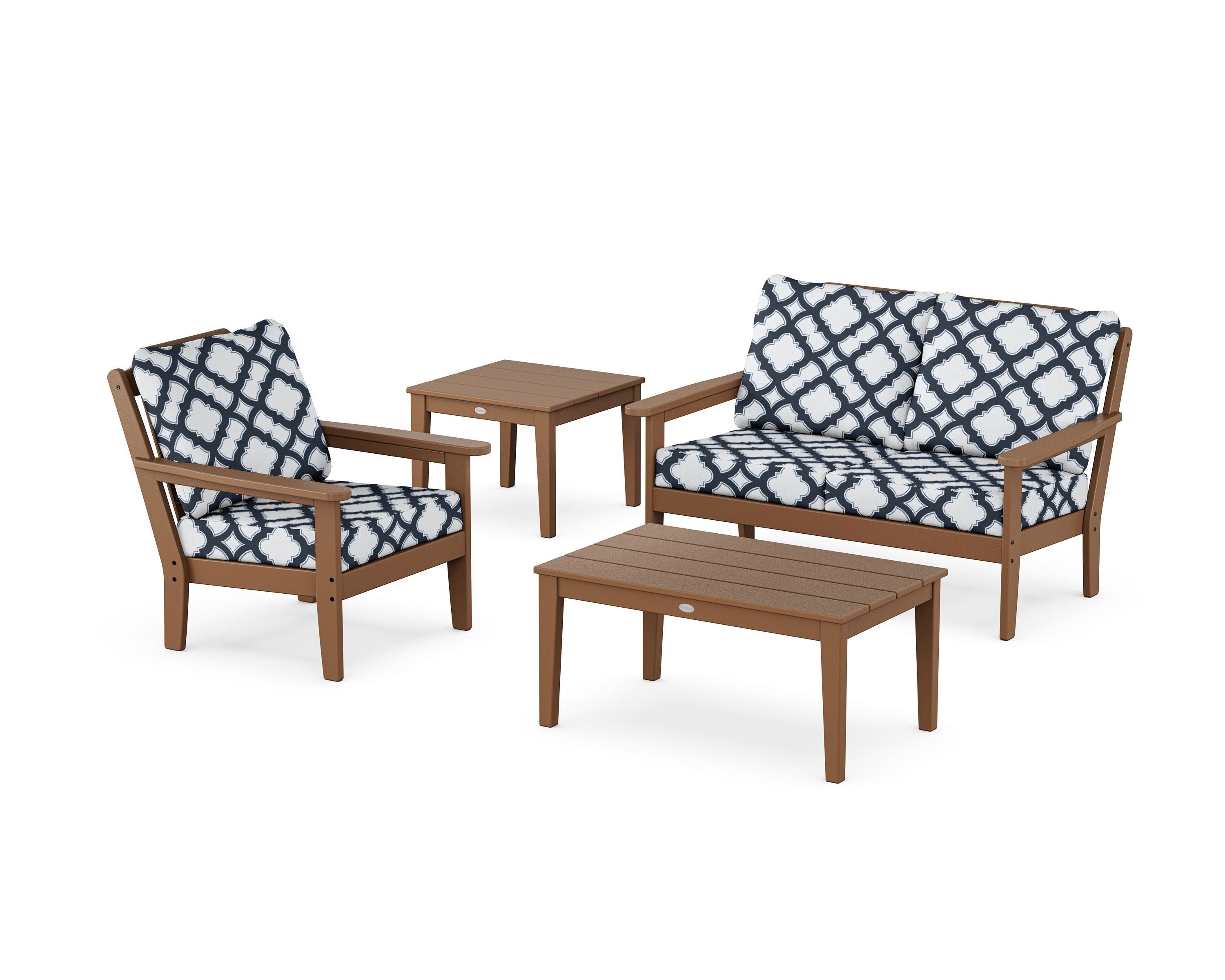 Country Living Wovendale 4-Piece Deep Seating Set in Teak / Trellis Marine Indigo