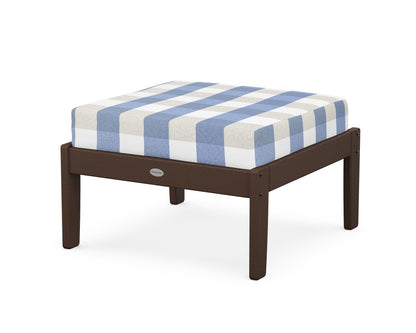POLYWOOD® Braxton Deep Seating Ottoman in Mahogany / Buffalo Plaid Sky Blue