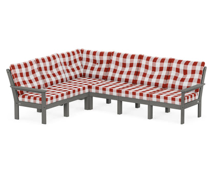POLYWOOD® Vineyard 6-Piece Sectional in Slate Grey / Buffalo Plaid Crimson