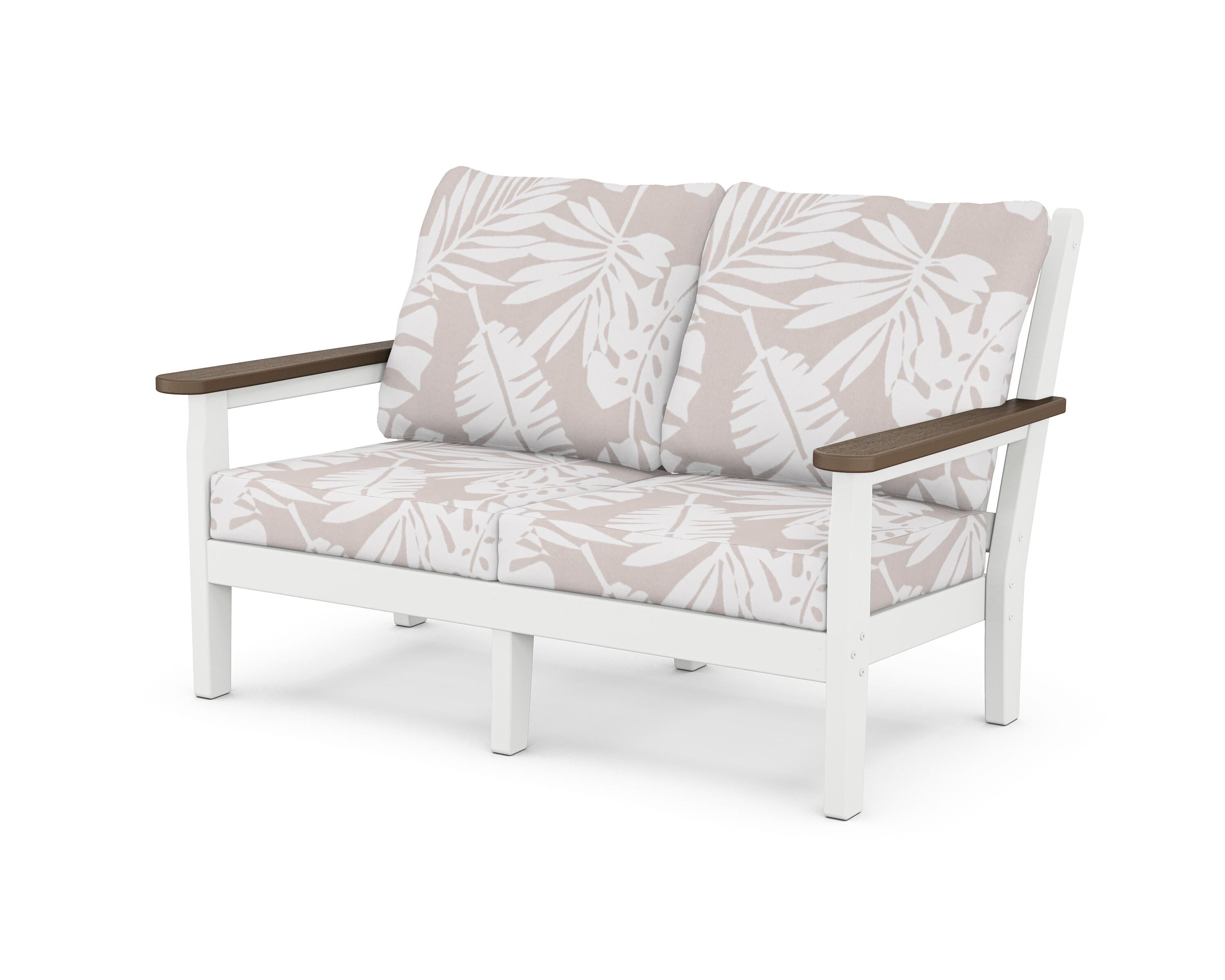 POLYWOOD® Chippendale Deep Seating Loveseat in White / Kona / Leaf Dune Burlap