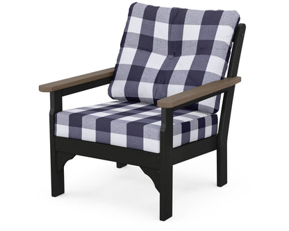 POLYWOOD® Vineyard Deep Seating Chair in White / Kona / Buffalo Plaid Navy
