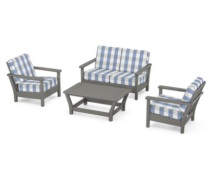 POLYWOOD® Harbour 4-Piece Deep Seating Set in Slate Grey / Buffalo Plaid Sky Blue