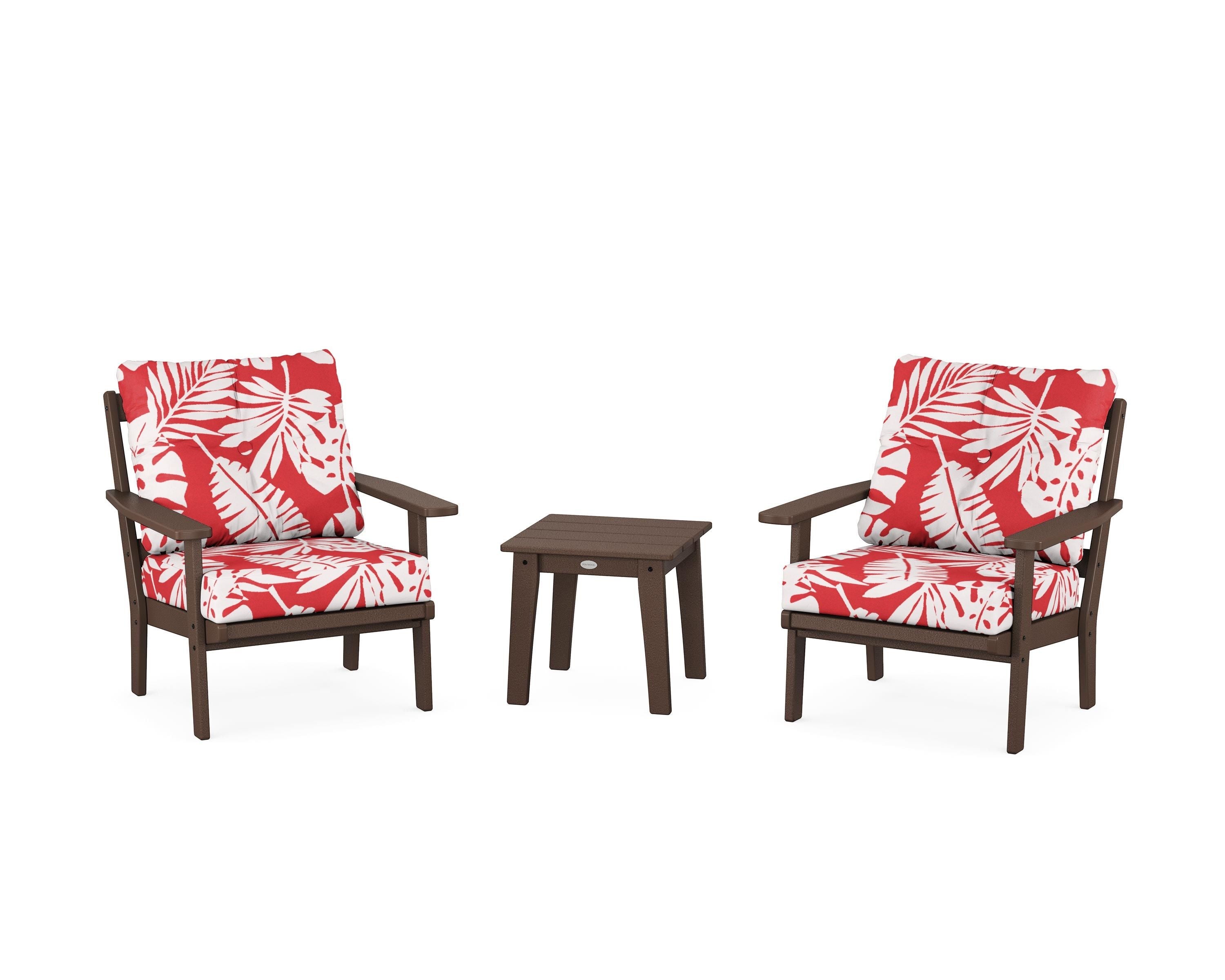 POLYWOOD® Oxford 3-Piece Deep Seating Set in Mahogany / Leaf Crimson