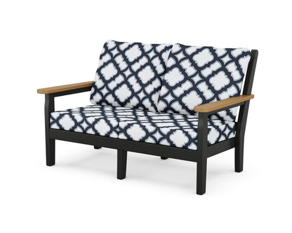 POLYWOOD® Chippendale Deep Seating Loveseat in Black / Natural / Trellis Marine Indigo