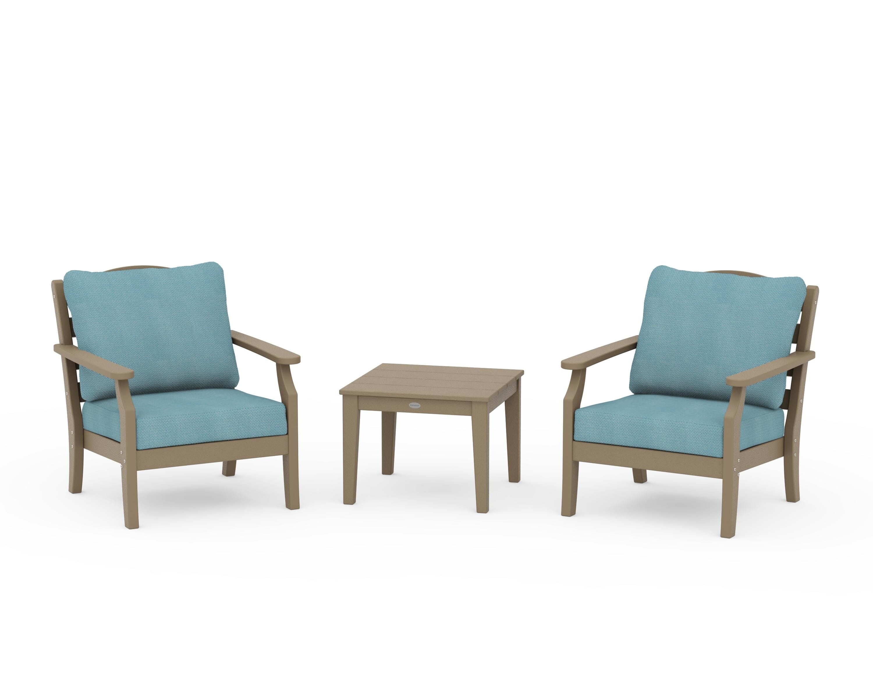 Draper James™ by  POLYWOOD® Savannah 3-Piece Deep Seating Set in Vintage Sahara / Lattice Sky Blue