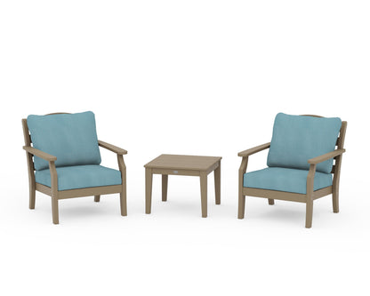 Draper James™ by  POLYWOOD® Savannah 3-Piece Deep Seating Set in Vintage Sahara / Lattice Sky Blue