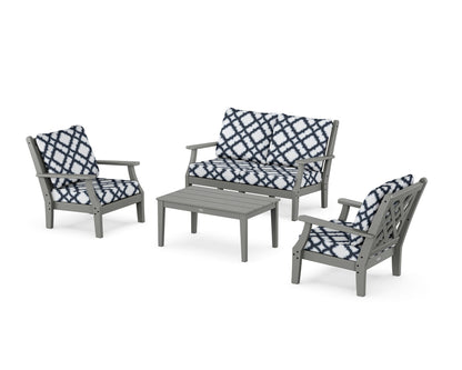 Country Living Wovendale 4-Piece Deep Seating Set with Loveseat in Slate Grey / Trellis Marine Indigo