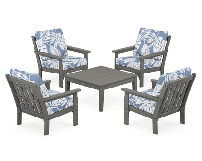 POLYWOOD® Vineyard 5-Piece Deep Seating Conversation Set in Slate Grey / Leaf Sky Blue