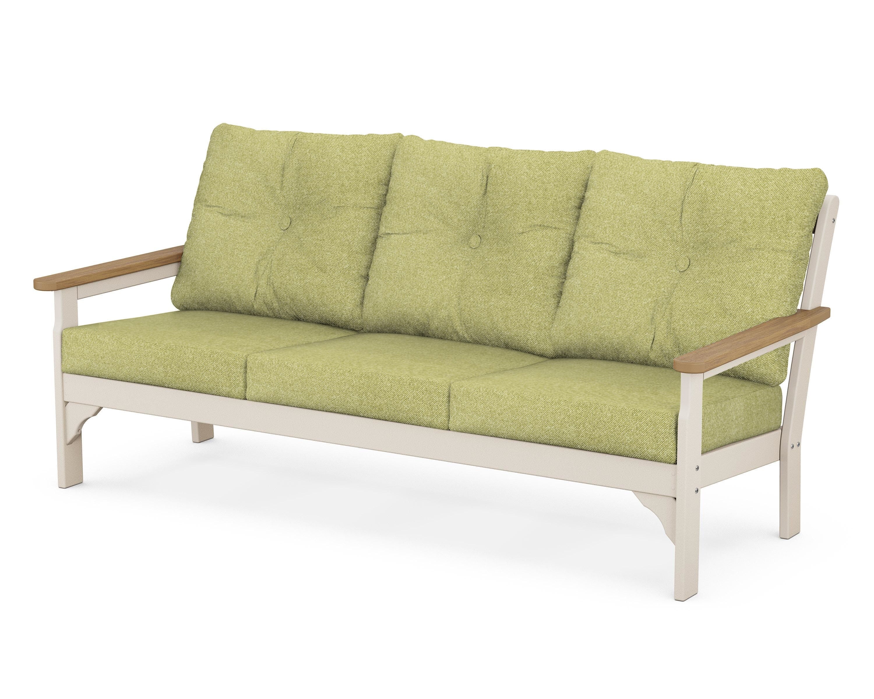 POLYWOOD® Vineyard Deep Seating Sofa in Sand / Natural / Chartreuse Boucle