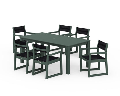 POLYWOOD® EDGE Sling Arm Chair 7-Piece Parsons Dining Set in Green / Black Sling