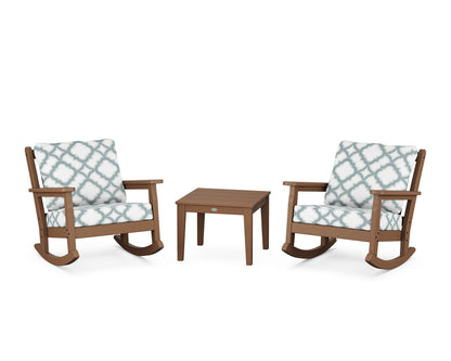 POLYWOOD® Chippendale 3-Piece Deep Seating Rocker Set in Teak / Trellis Glacier Spa