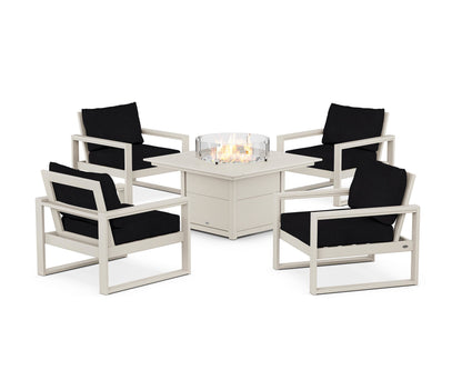 POLYWOOD® EDGE Sectional 5-Piece Deep Seating Set with Fire Pit Table in Sand / Midnight Linen