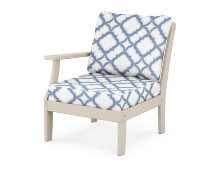 POLYWOOD® Braxton Modular Left Arm Chair in Sand / Trellis Sky Blue
