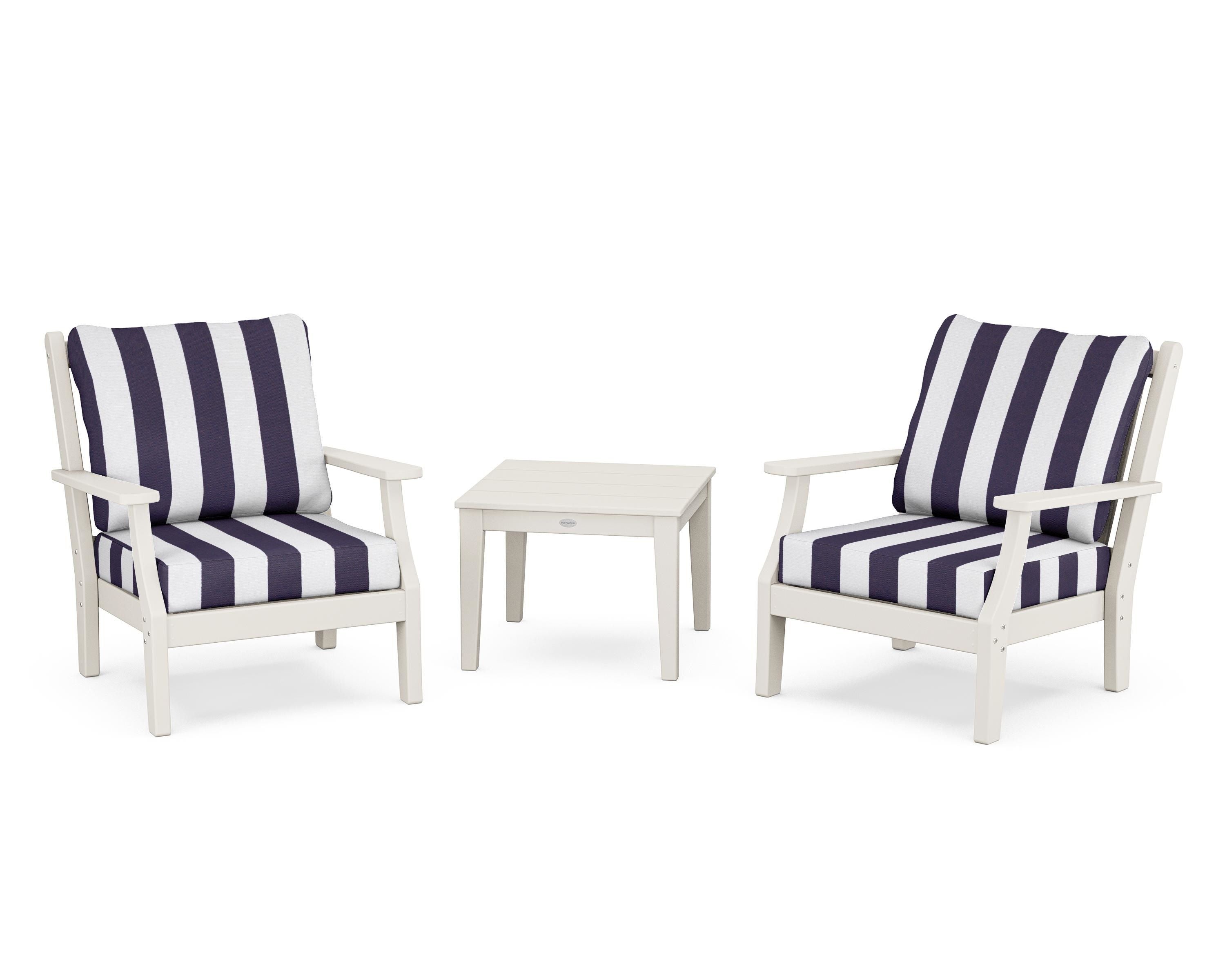 Country Living Wovendale 3-Piece Deep Seating Set in Sand / Cabana Stripe Navy