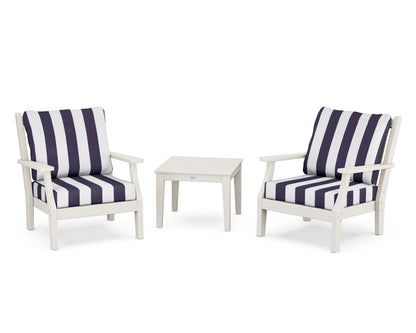 Country Living Wovendale 3-Piece Deep Seating Set in Sand / Cabana Stripe Navy