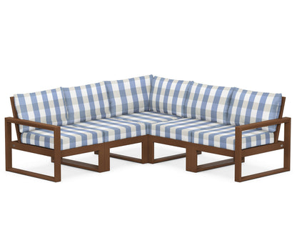 POLYWOOD® EDGE 5-Piece Modular Deep Seating Set in Teak / Buffalo Plaid Sky Blue