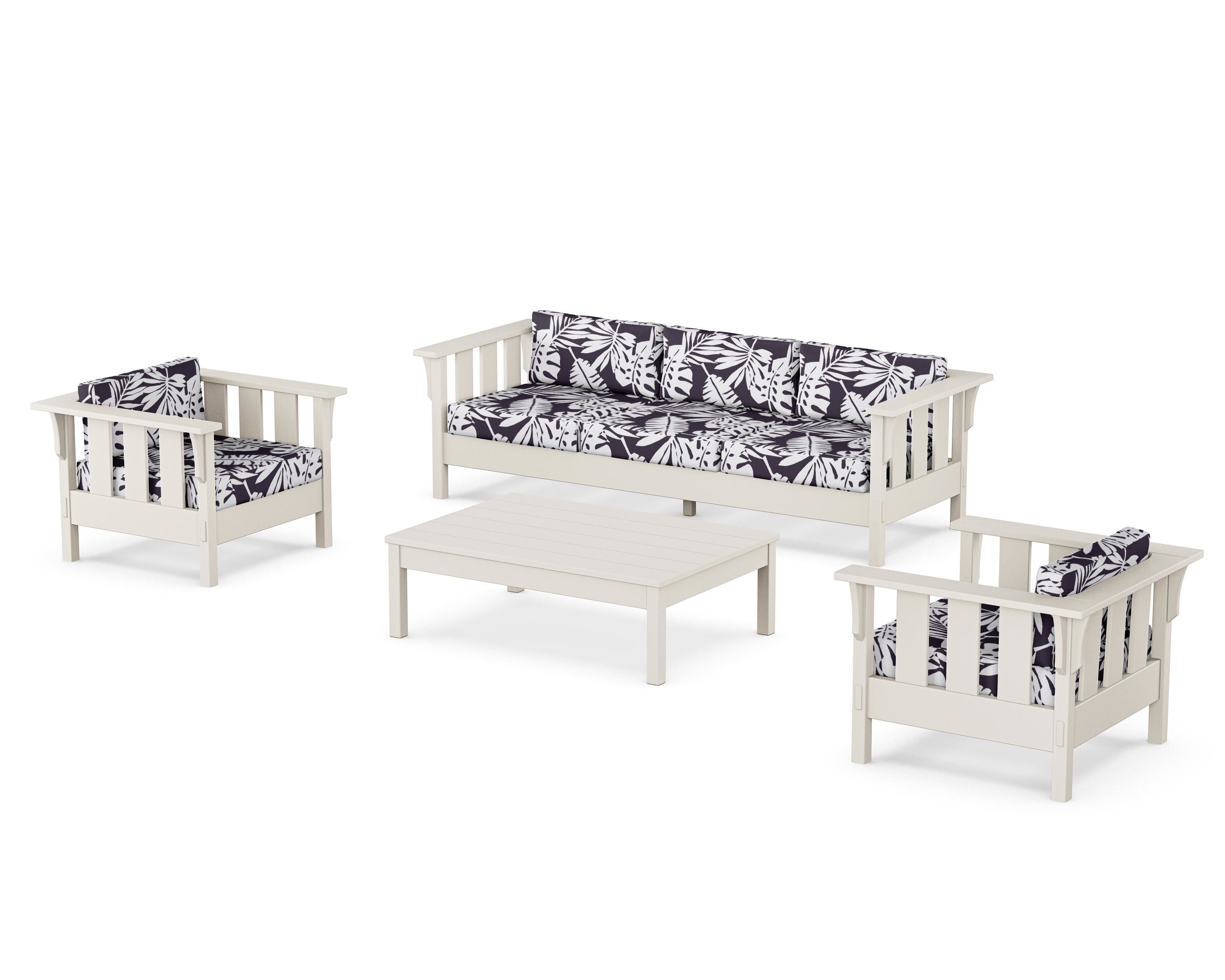 Martha Stewart by POLYWOOD® Acadia 4-Piece Deep Seating Set with Sofa in Sand / Leaf Navy