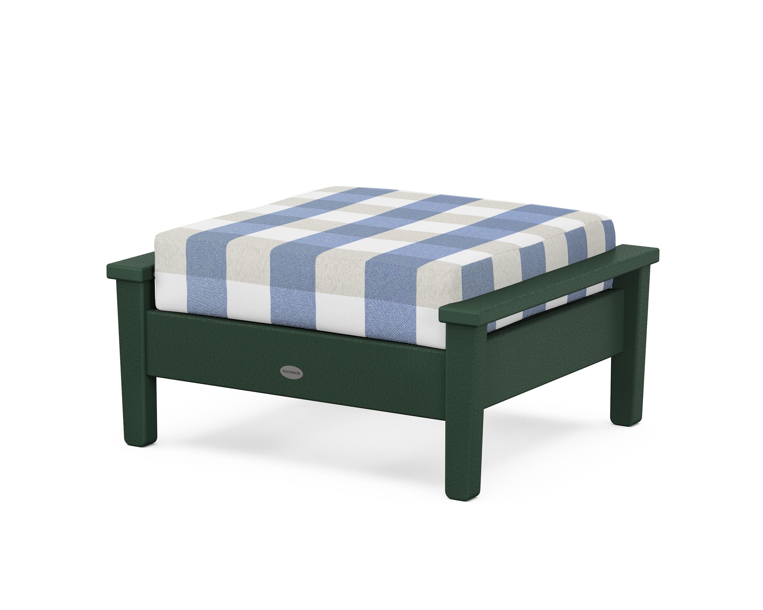 POLYWOOD® Prescott Deep Seating Ottoman in Green / Buffalo Plaid Sky Blue