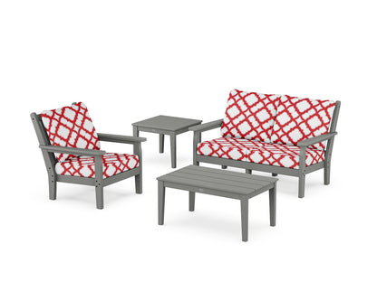 POLYWOOD® Chippendale 4-Piece Deep Seating Set in Slate Grey / Trellis Crimson