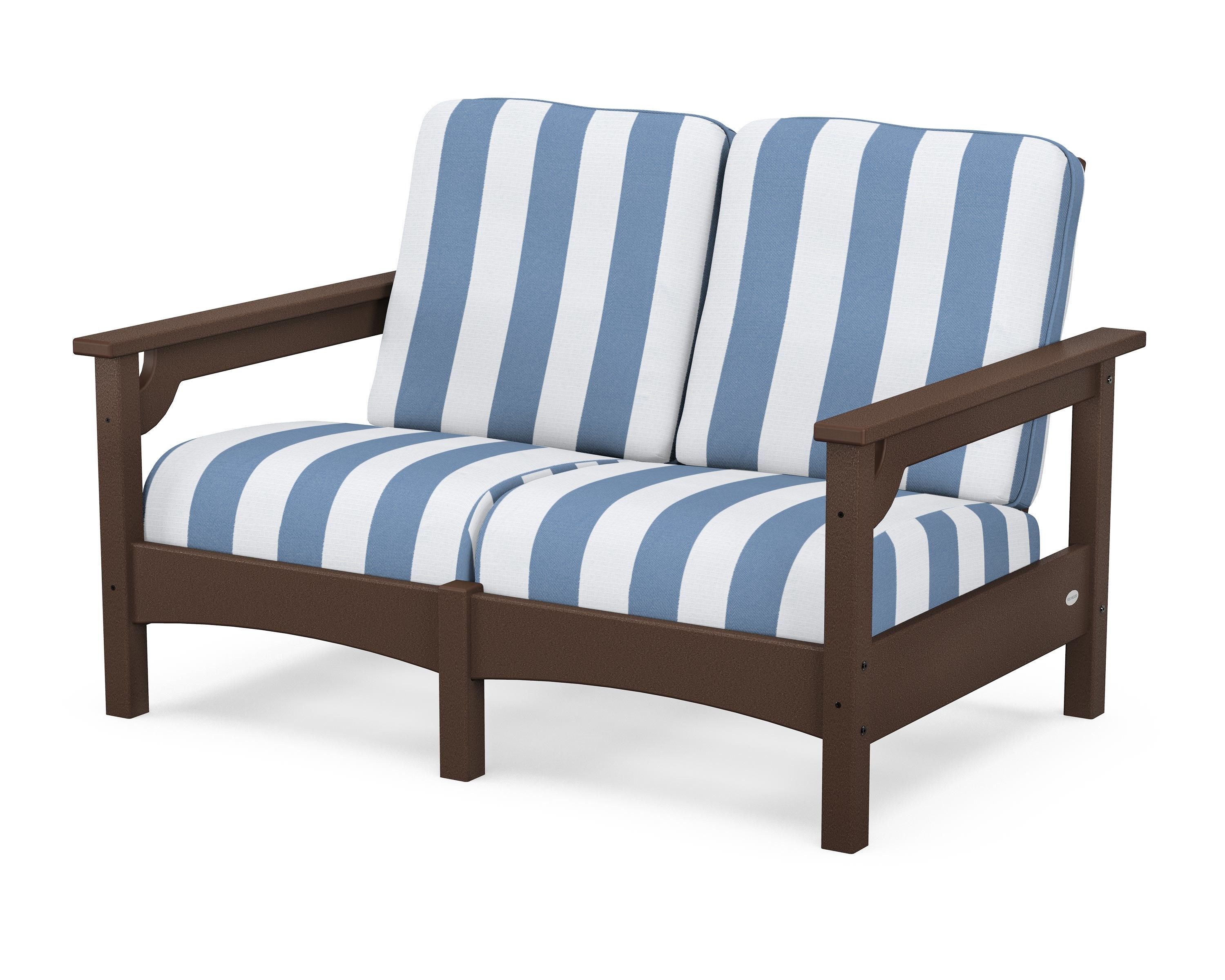 POLYWOOD® Club Loveseat in Mahogany / Cabana Stripe Sky Blue