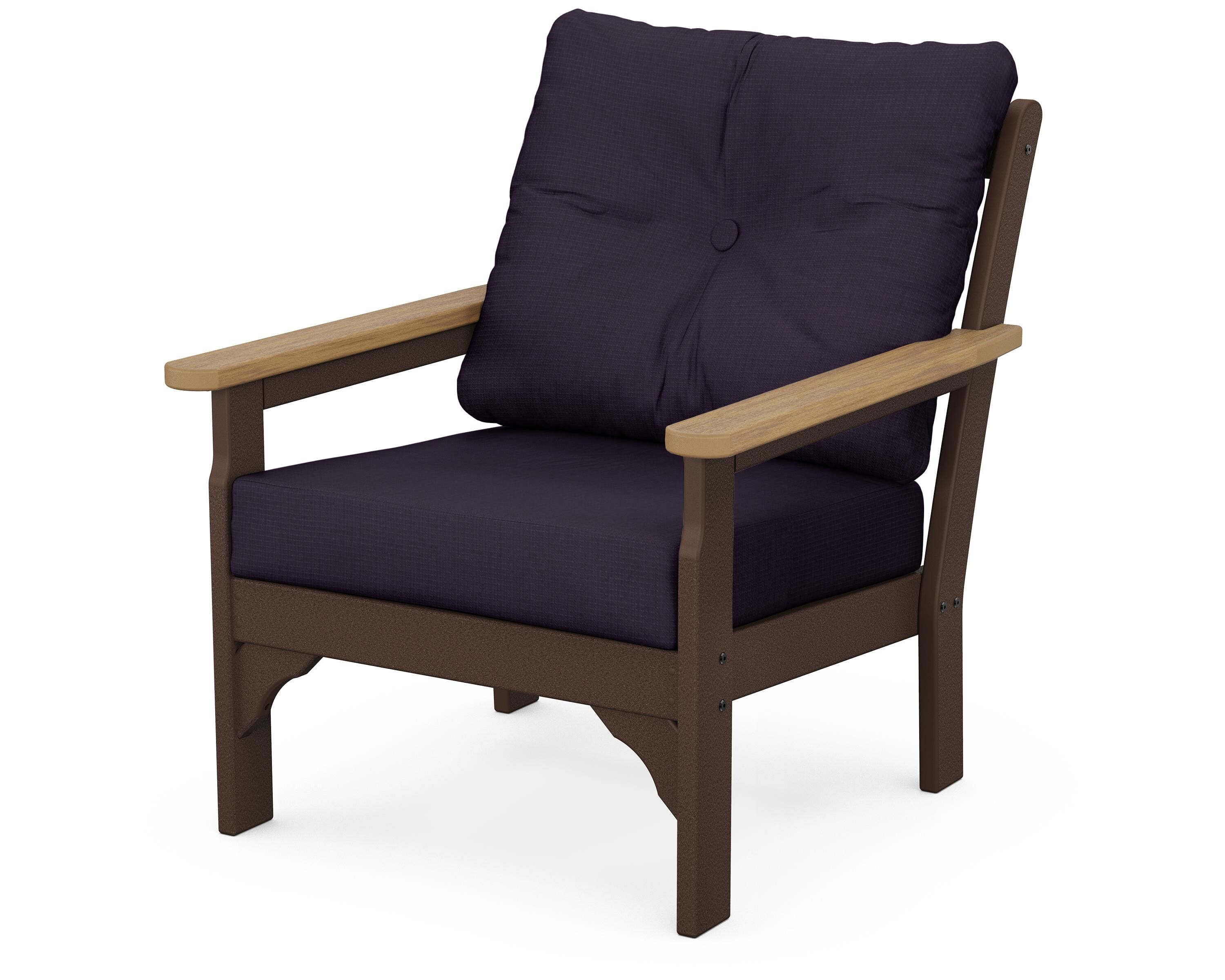 POLYWOOD® Vineyard Deep Seating Chair in Mahogany / Natural / Navy Linen
