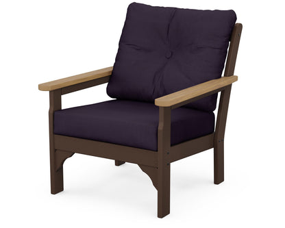 POLYWOOD® Vineyard Deep Seating Chair in Mahogany / Natural / Navy Linen