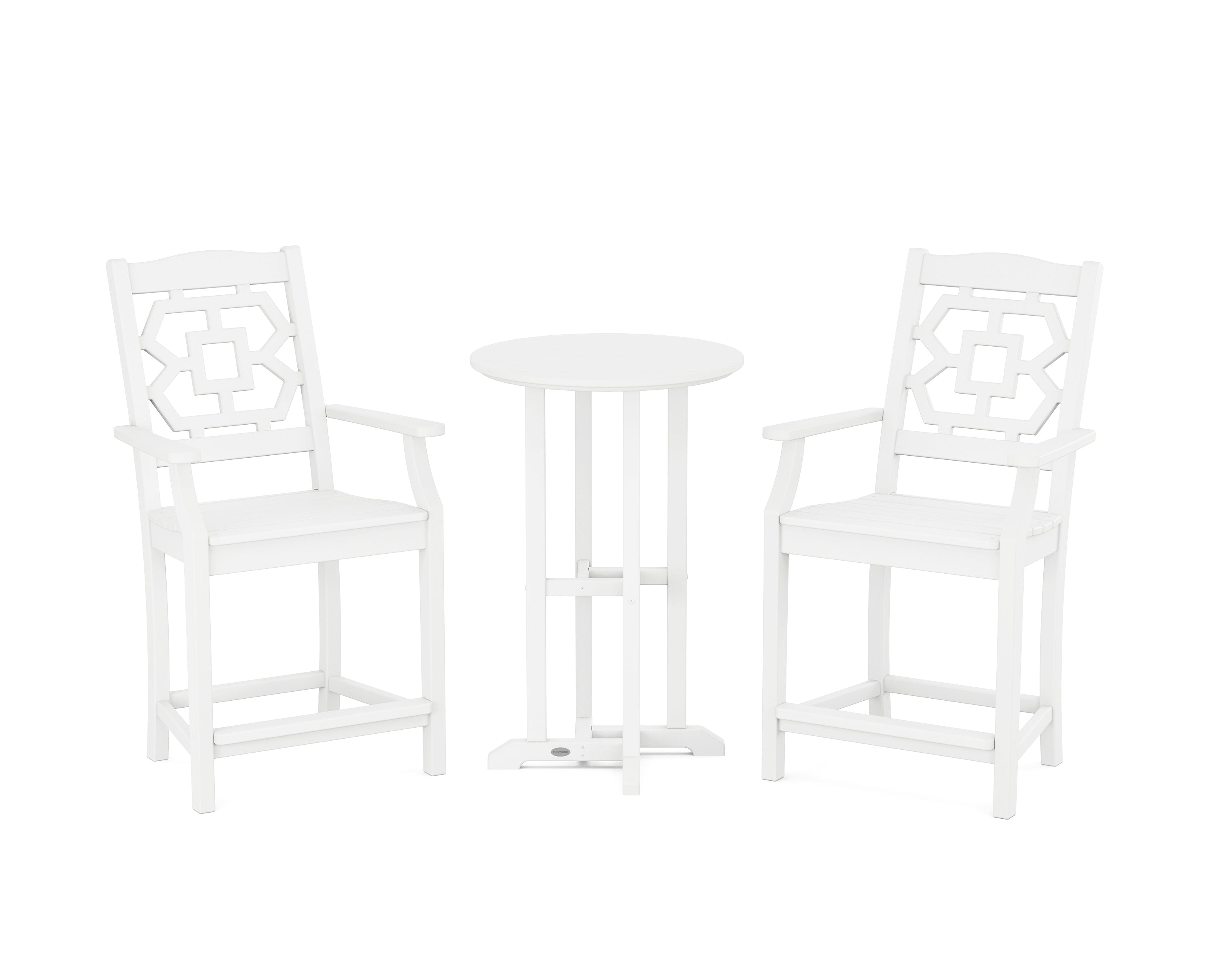 Martha Stewart by POLYWOOD® Chinoiserie 3-Piece Farmhouse Bistro Counter Set in White