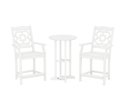 Martha Stewart by POLYWOOD® Chinoiserie 3-Piece Farmhouse Bistro Counter Set in White