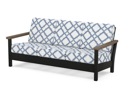 POLYWOOD® Harbour Deep Seating Sofa in Black / Kona / Trellis Sky Blue