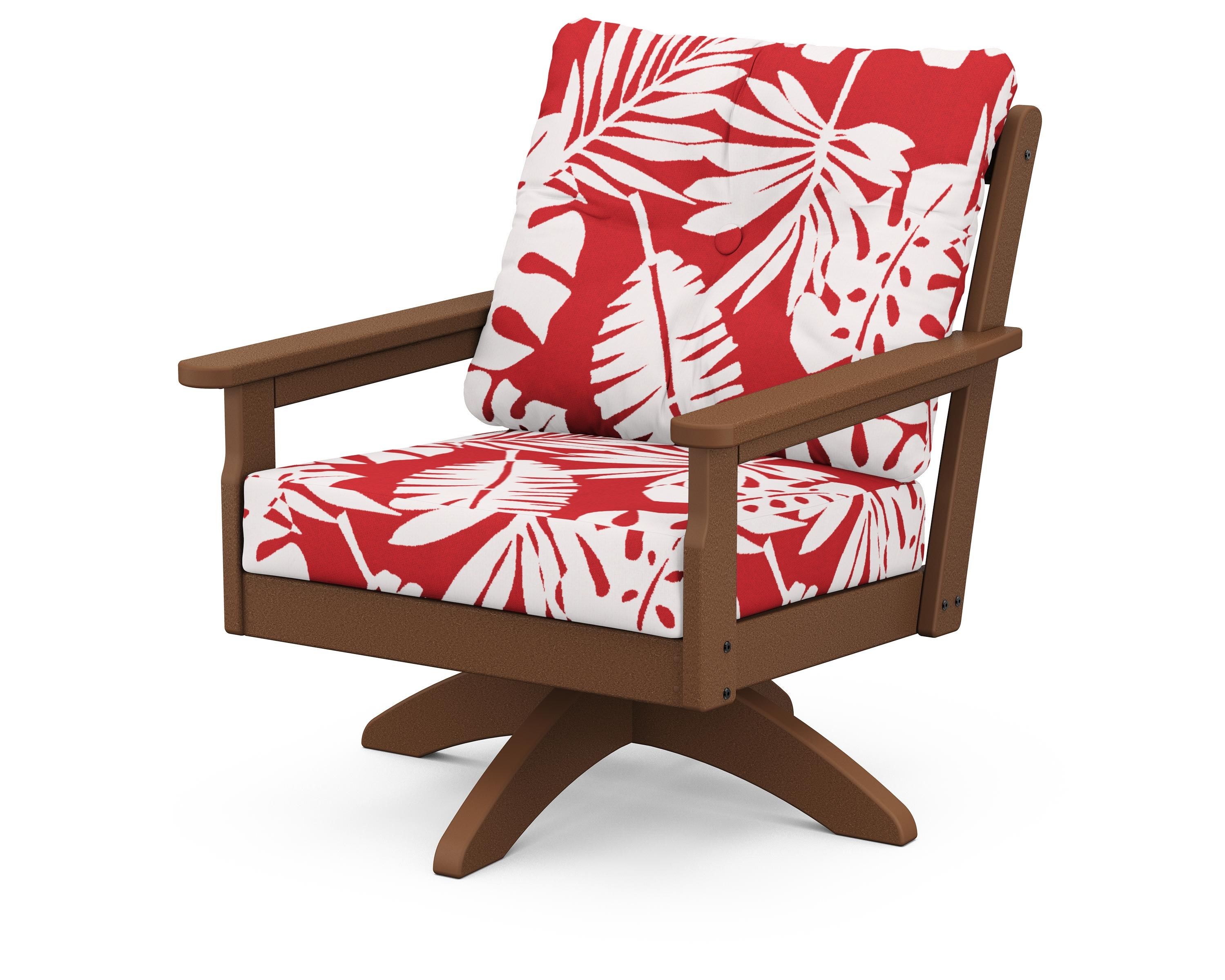 POLYWOOD® Vineyard Deep Seating Swivel Chair in Teak / Leaf Crimson