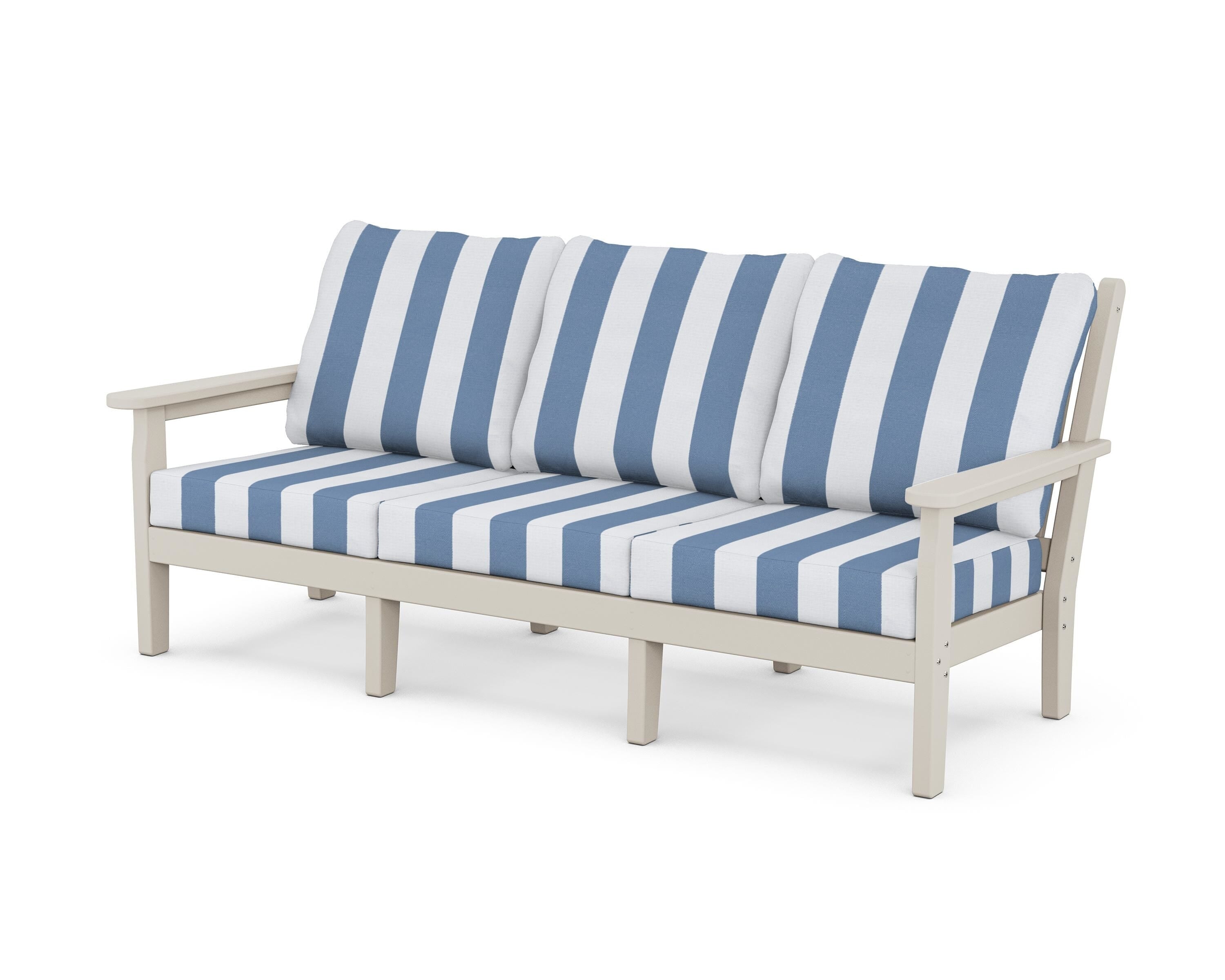 POLYWOOD® Chippendale Deep Seating Sofa in Sand / Cabana Stripe Sky Blue
