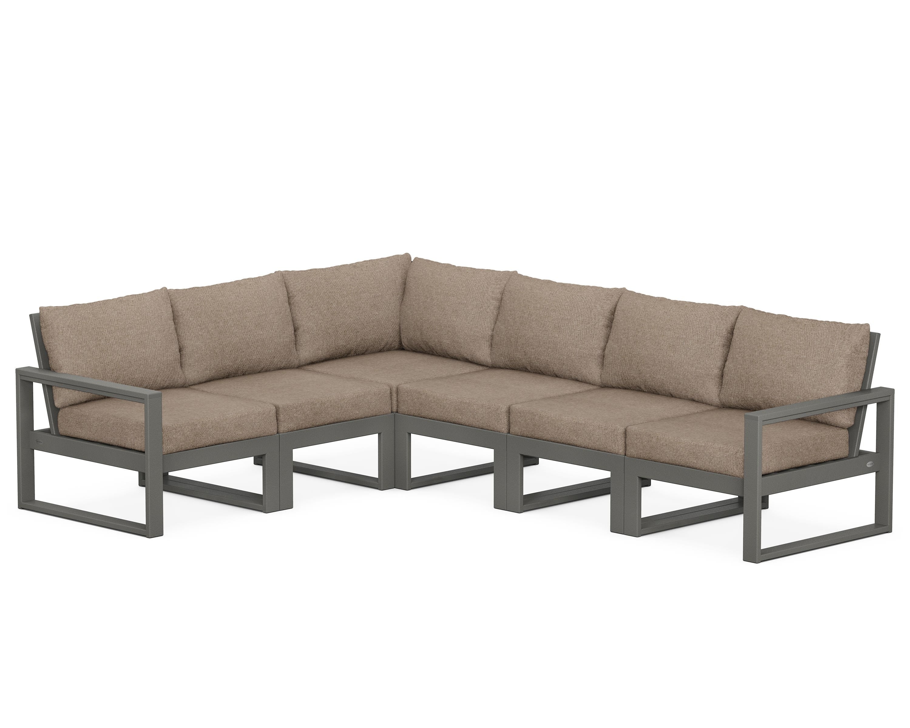 POLYWOOD® EDGE 6-Piece Modular Deep Seating Set in Slate Grey / Spiced Burlap