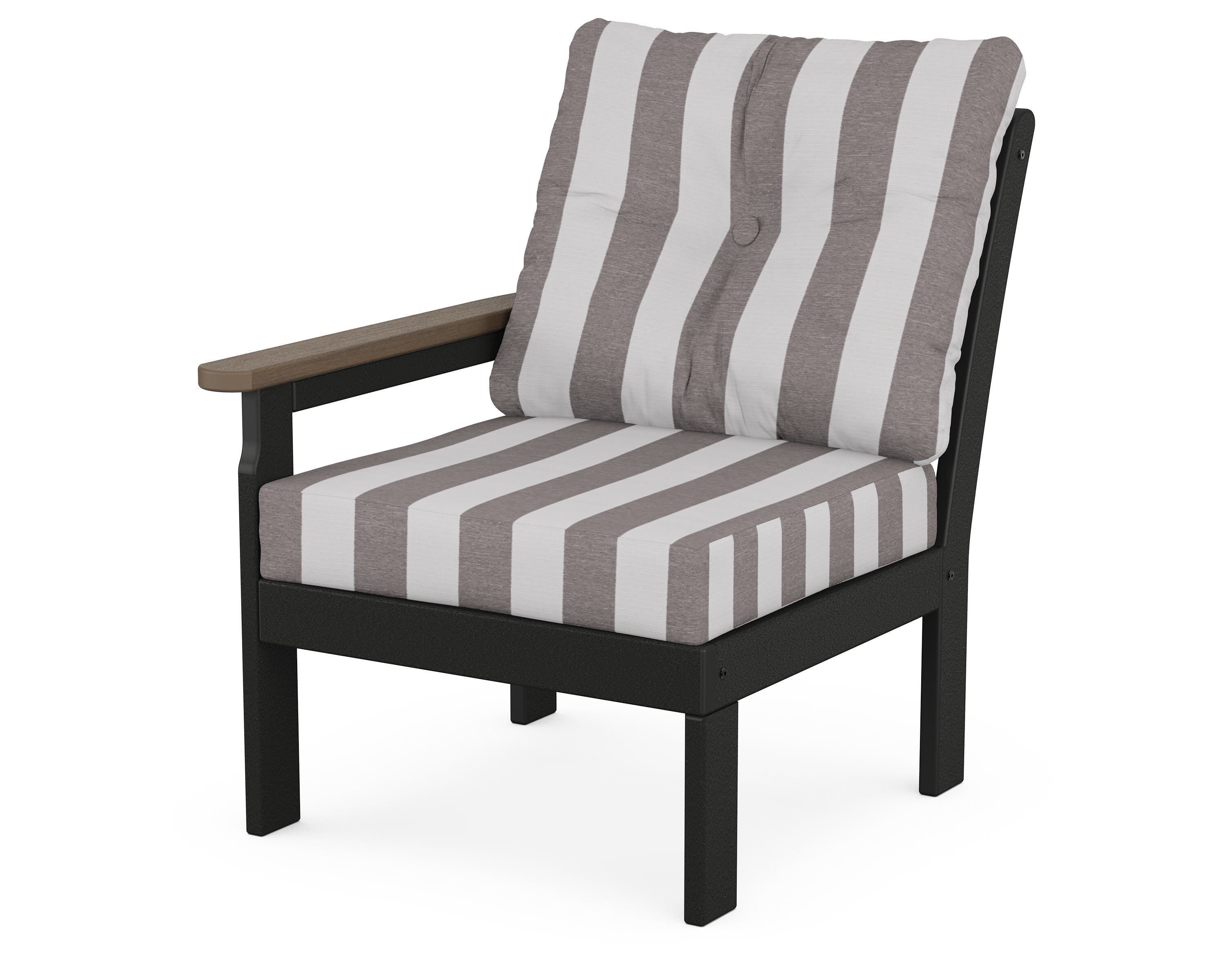 POLYWOOD® Vineyard Modular Left Arm Chair in Black / Kona / Cabana Stripe Grey Mist