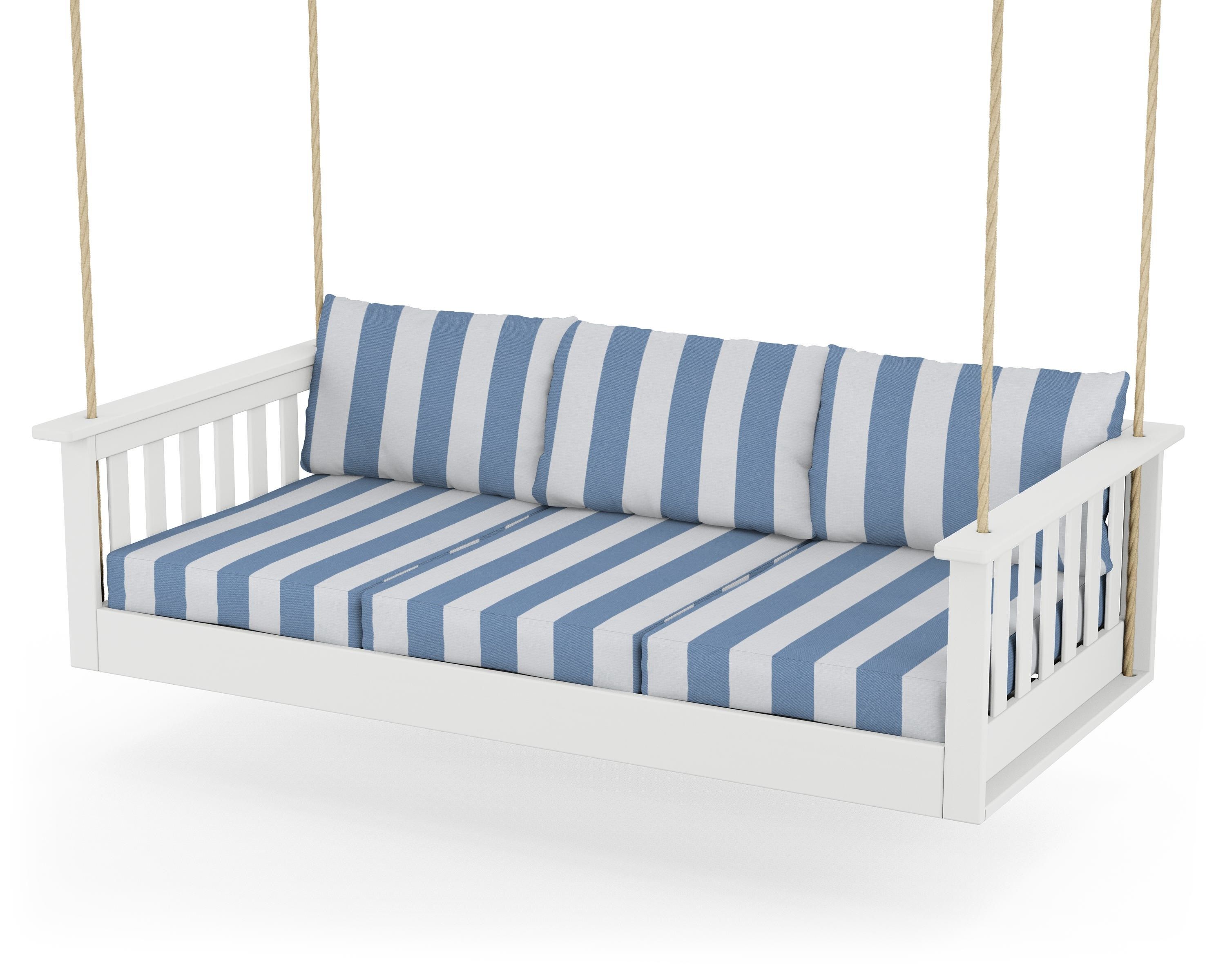 POLYWOOD® Vineyard Daybed Swing in White / Cabana Stripe Sky Blue