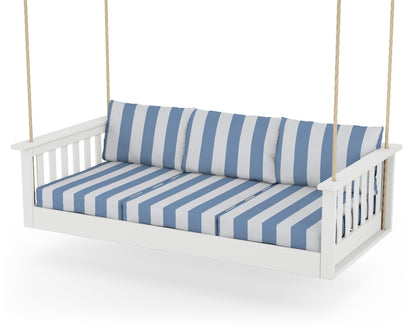 POLYWOOD® Vineyard Daybed Swing in White / Cabana Stripe Sky Blue