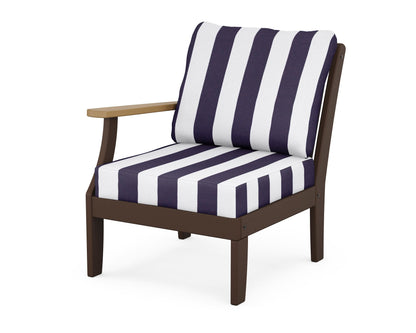 POLYWOOD® Braxton Modular Left Arm Chair in Mahogany / Natural / Cabana Stripe Navy