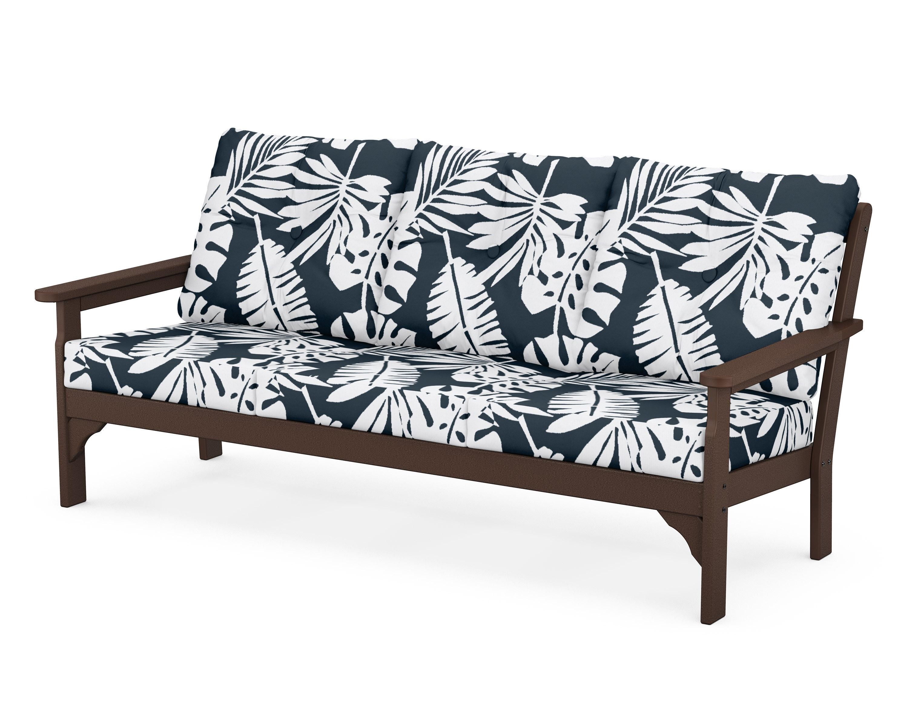 POLYWOOD® Vineyard Deep Seating Sofa in Mahogany / Leaf Marine Indigo