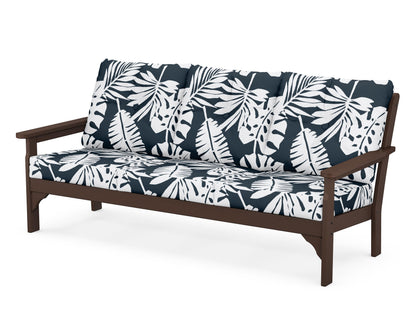 POLYWOOD® Vineyard Deep Seating Sofa in Mahogany / Leaf Marine Indigo