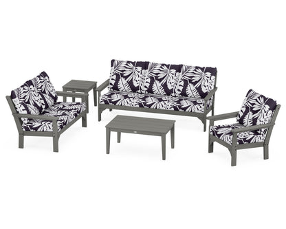 POLYWOOD® Vineyard 5 Piece Deep Seating Set in Slate Grey / Leaf Navy