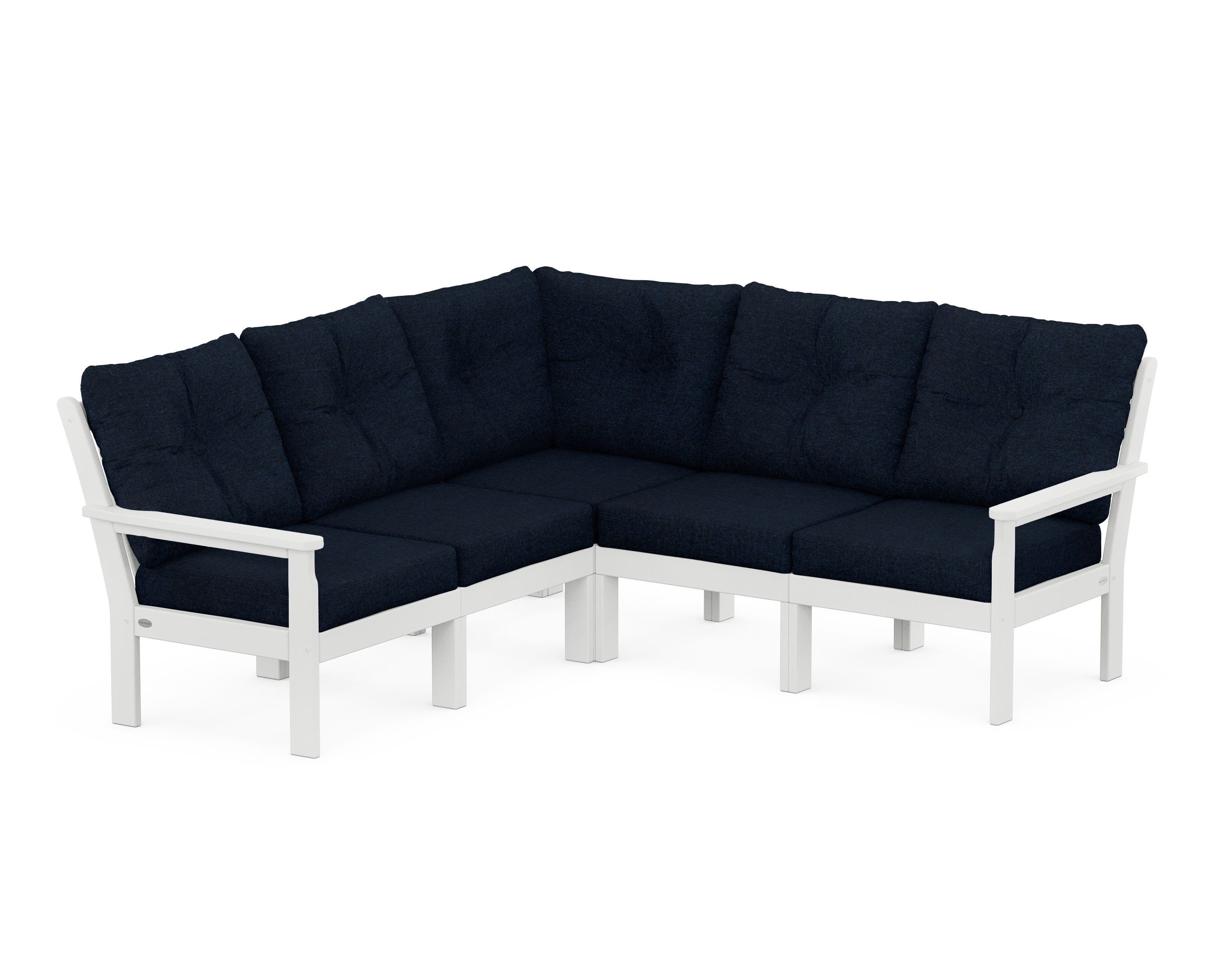 POLYWOOD® Vineyard 5-Piece Sectional in White / Marine Indigo
