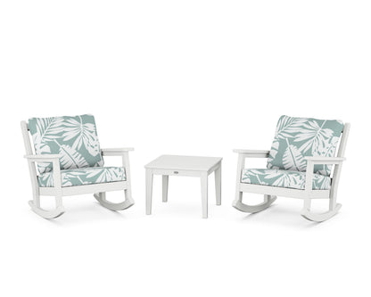 POLYWOOD® Chippendale 3-Piece Deep Seating Rocker Set in White / Leaf Glacier Spa