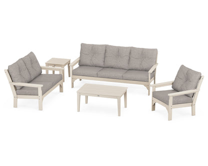 POLYWOOD® Vineyard 5 Piece Deep Seating Set in Sand / Weathered Tweed