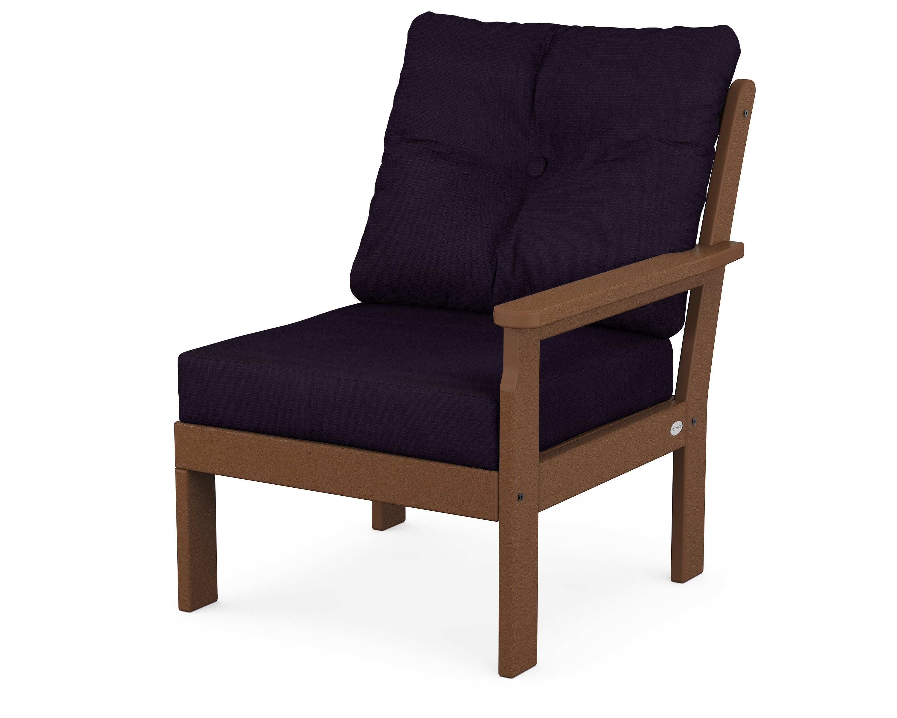 POLYWOOD® Vineyard Modular Right Arm Chair in Teak / Navy Linen
