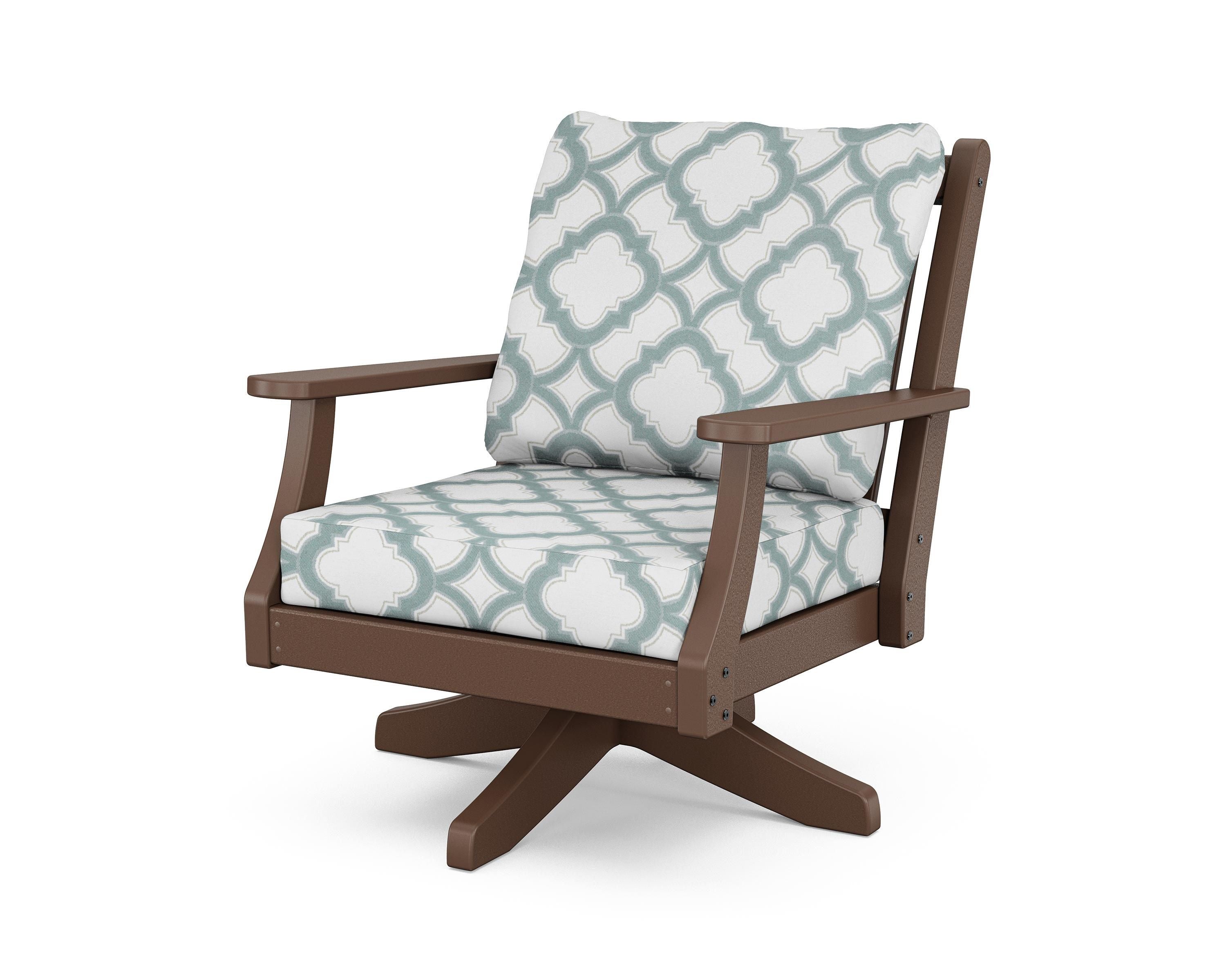 Country Living Wovendale Deep Seating Swivel Chair in Mahogany / Trellis Glacier Spa