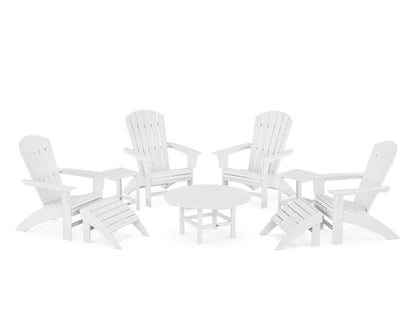 POLYWOOD® Nautical Curveback Adirondack Chair 9-Piece Conversation Set in White
