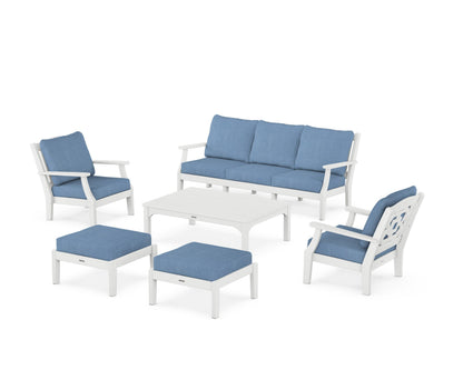 Martha Stewart by POLYWOOD® Chinoiserie 6-Piece Lounge Sofa Set in White / Sky Blue