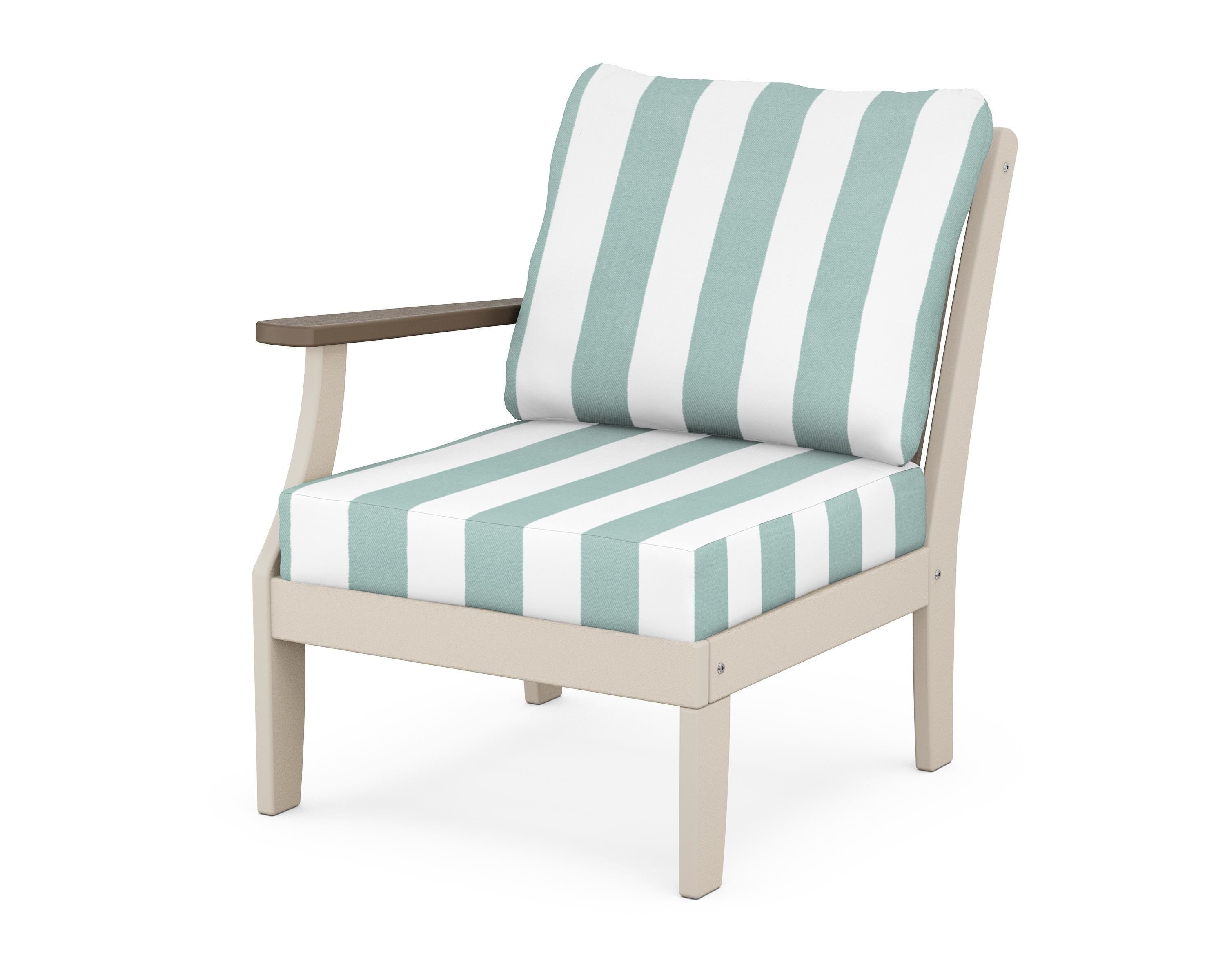 POLYWOOD® Braxton Modular Left Arm Chair in Sand / Kona / Cabana Stripe Glacier Spa