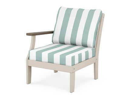 POLYWOOD® Braxton Modular Left Arm Chair in Sand / Kona / Cabana Stripe Glacier Spa