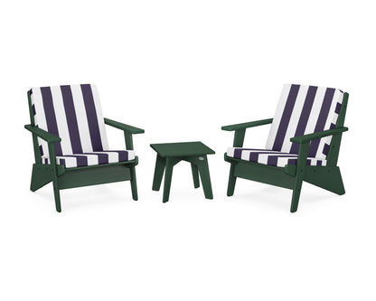POLYWOOD® Riviera Modern Lounge 3-Piece Set in Green / Cabana Stripe Navy