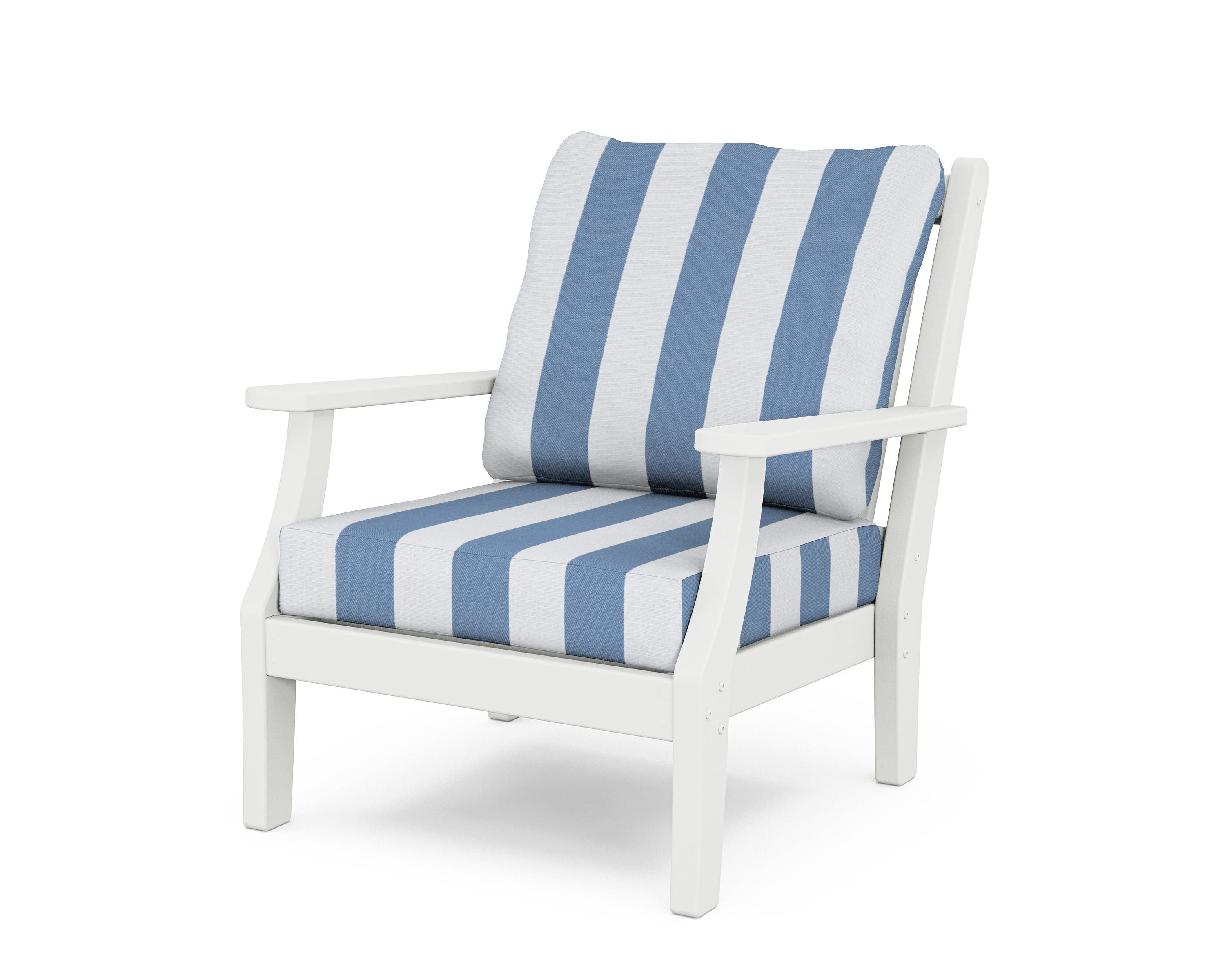 Country Living Wovendale Deep Seating Chair in White / Cabana Stripe Sky Blue